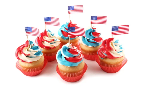 Tasty patriotic cupcakes on white background Stock Photo