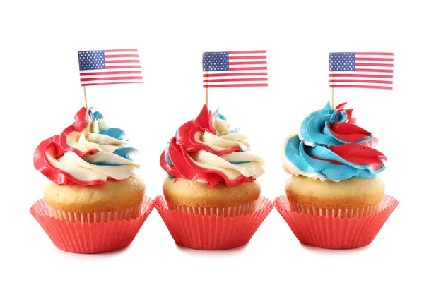 Tasty patriotic cupcakes on white background Royalty Free Stock Photos