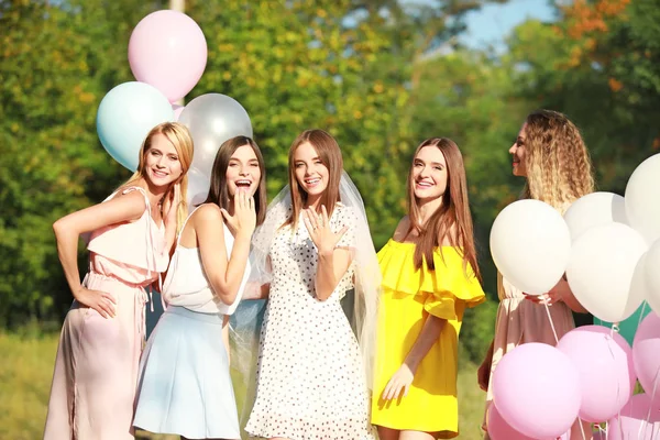 Beautiful young women at hen party outdoors — Stock Photo, Image