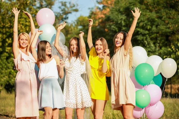 Beautiful young women at hen party outdoors — Stock Photo, Image