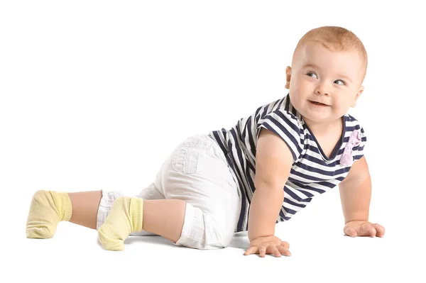 Carino piccolo bambino su sfondo bianco — Foto Stock