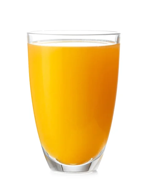 Vidro de suco de laranja fresco no fundo branco — Fotografia de Stock