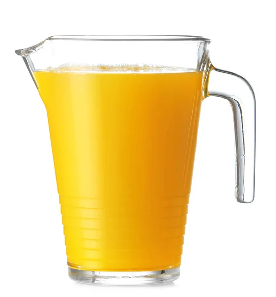 Kanna färsk apelsinjuice på vit bakgrund — Stockfoto