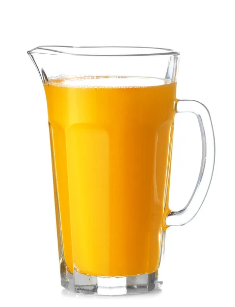 Jug of fresh orange juice on white background — Stock Photo, Image