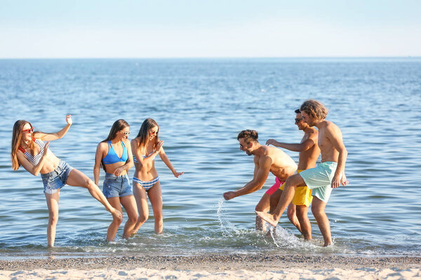 Friends resting on sea beach