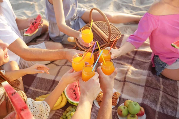 Amici che fanno picnic sulla spiaggia di mare — Foto Stock