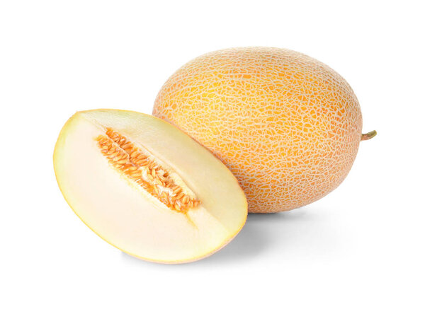 Sweet ripe melons on white background