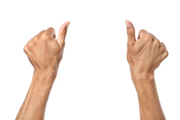 Чоловічі руки, що показують жест великого пальця на білому тлі — стокове фото