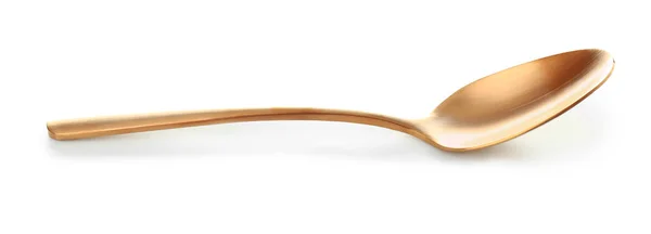 Golden spoon on white background — Stock Photo, Image