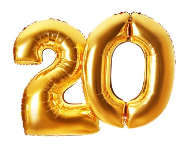 Beyaz arka planda balonlardan yapılmış 20 tane düşün.