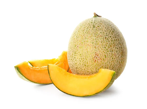Süße reife Melone auf weißem Hintergrund — Stockfoto