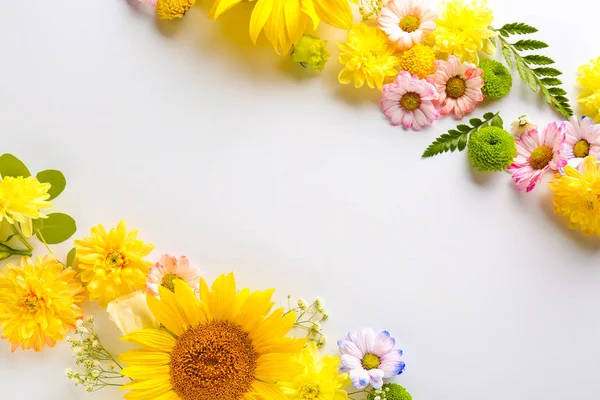 Mooie compositie met bloemen op witte achtergrond — Stockfoto