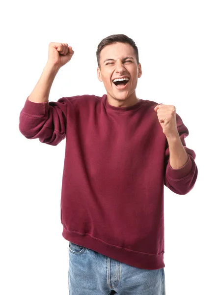 Porträt eines glücklichen jungen Mannes auf weißem Hintergrund — Stockfoto