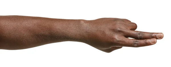 Χέρι του Αφροαμερικανού άνδρα σε λευκό φόντο — Φωτογραφία Αρχείου