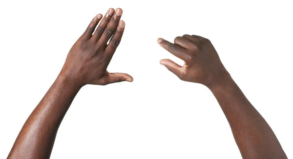 Mãos de homem afro-americano sobre fundo branco — Fotografia de Stock