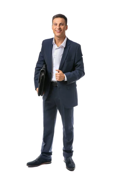 Retrato de joven hombre de negocios guapo sobre fondo blanco — Foto de Stock