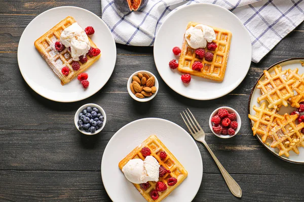 Composition with tasty waffles on table — Stock Photo, Image