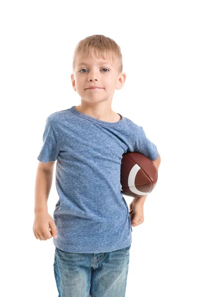 Cute little boy with rugby ball on white background — Stock Photo, Image