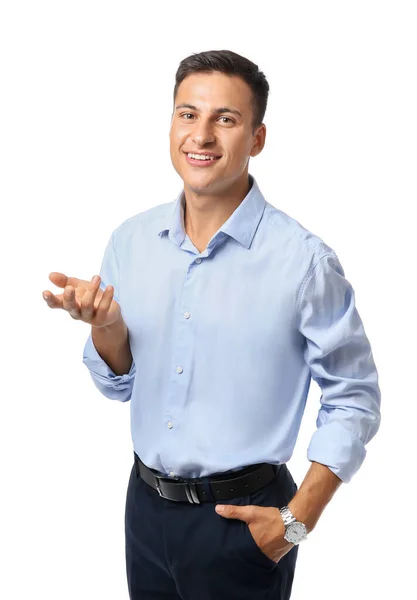 Retrato de joven hombre de negocios guapo sobre fondo blanco — Foto de Stock