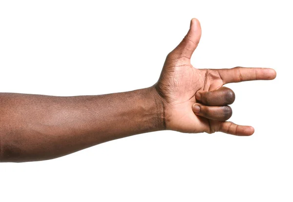 Hand of African-American man on white background — Stock Photo, Image