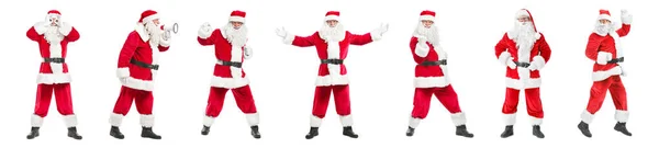 Спілкування з Санта Клаусами на білому тлі — стокове фото