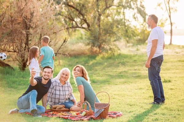 Grande famiglia avendo pic-nic nel parco — Foto Stock