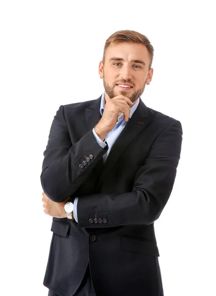 Porträt eines gutaussehenden Geschäftsmannes auf weißem Hintergrund — Stockfoto