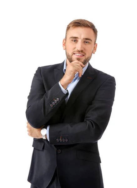 Retrato de hombre de negocios guapo sobre fondo blanco — Foto de Stock