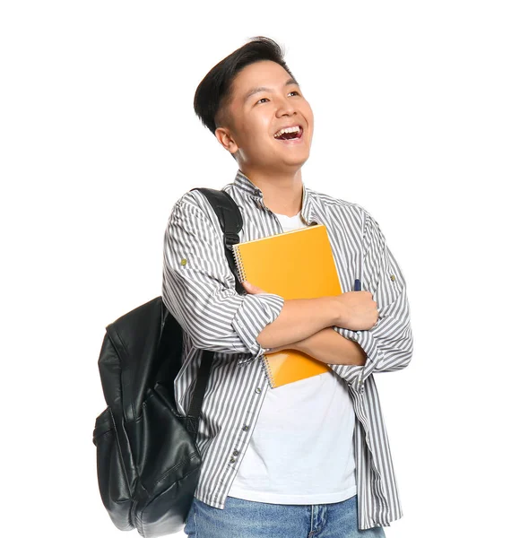 Beyaz arka planda mutlu Asyalı öğrenci portresi — Stok fotoğraf