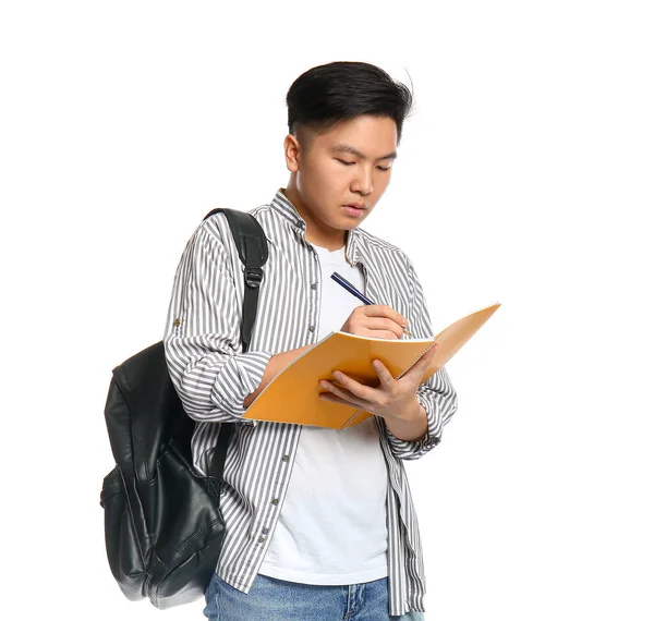 Ritratto di studente asiatico su sfondo bianco — Foto Stock