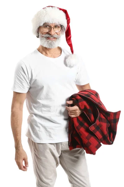 Портрет стильного Санта-Клауса на белом фоне — стоковое фото