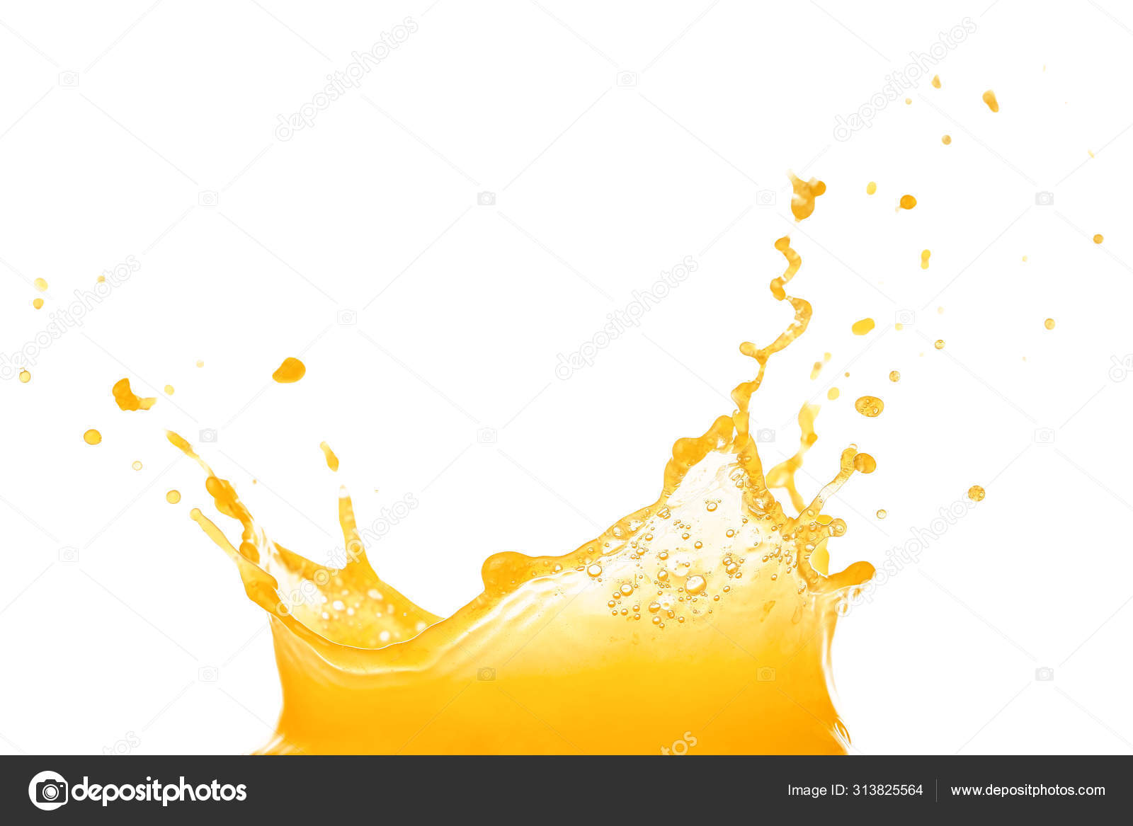 Splash of fresh orange juice on white background — Stock Photo