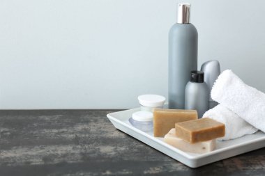 Cosmetics for personal hygiene on table