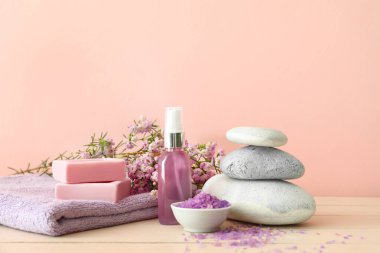 Composition with spa items on table