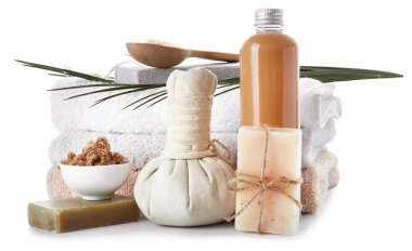 Composition with spa items on white background