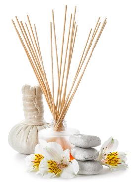 Composition with spa items on white background