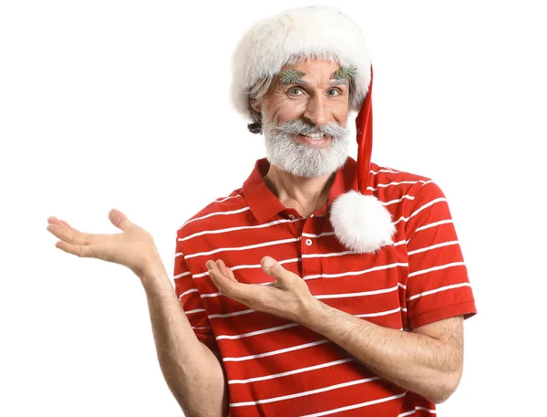 Portrait of stylish Santa Claus on white background — Stok fotoğraf