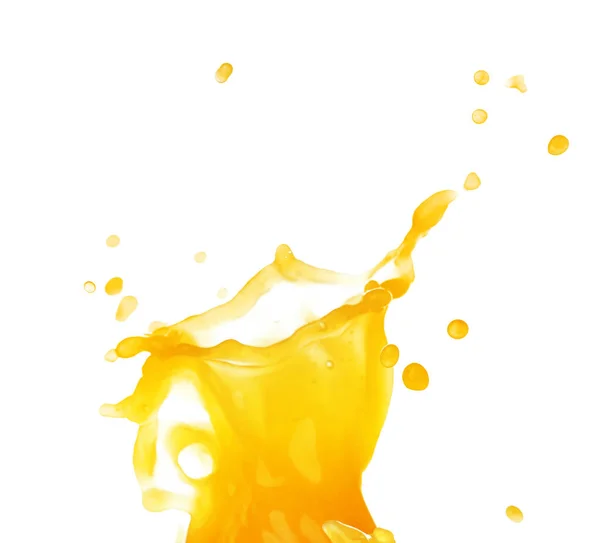 Plusk świeżego soku pomarańczowego na białym tle — Zdjęcie stockowe