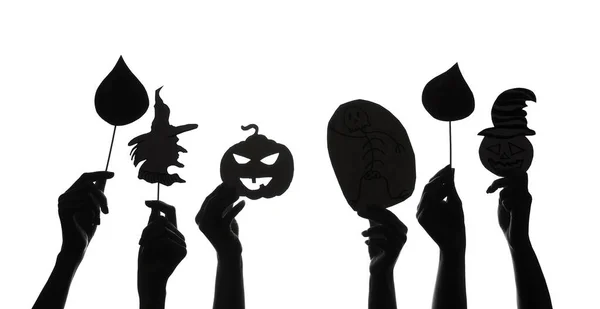 Silhouette of hands with Halloween decor on white background — Stock Photo, Image