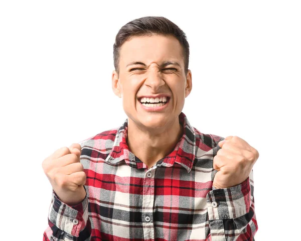 Portrait of angry young man on white background — Stock Photo, Image