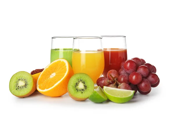 Glasses of fresh juice isolated on white — Stock Photo, Image