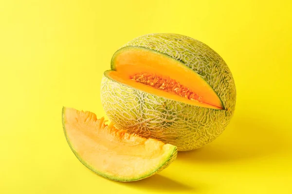 Sweet ripe melon on color background — Stock Photo, Image