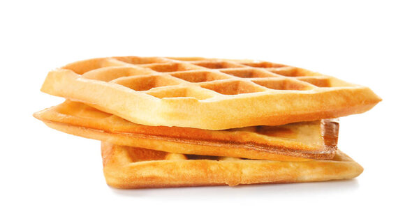 Tasty waffles on white background