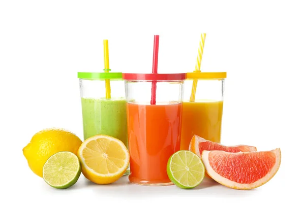 Glasses of fresh fruit juice isolated on white — Stock Photo, Image