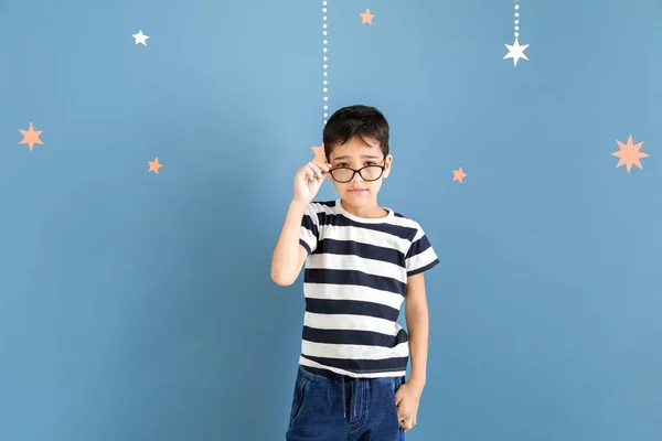 Cute fashionable boy on color background — Stock Photo, Image