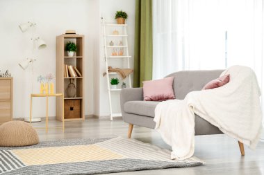 Rahat kanepesi olan modern bir oda.