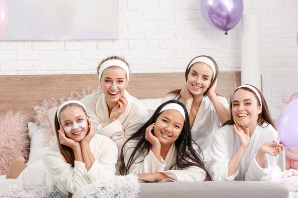 Happy young women during hen party at home — Stock Photo, Image