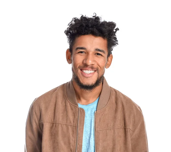 Portrait of handsome African-American man on white background — Stock Photo, Image