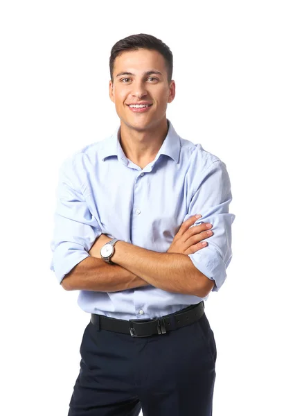 Retrato de joven hombre de negocios guapo sobre fondo blanco — Foto de Stock