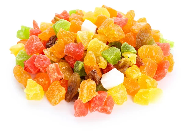 Heap of different candied fruits on white background — Stock Photo, Image